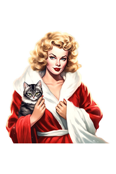 StoryGift Romania Sticker Adeziv 90CM cu o femeie care tine o pisica, ilustra...