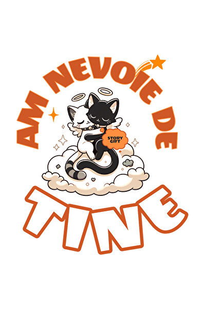 StoryGift Romania Sticker Eticheta 50CM cu Cuplu Pisici Ingeri Alb Si Negru P...