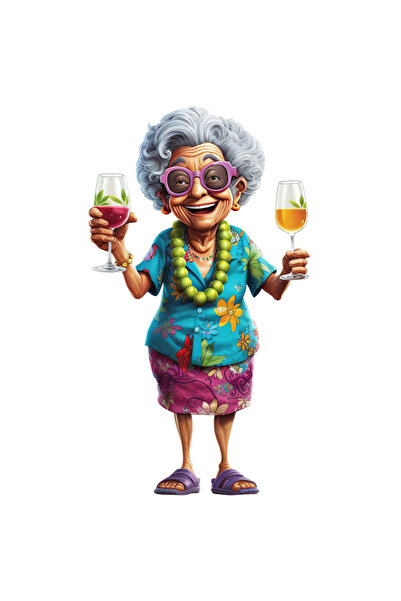 StoryGift Romania Sticker Eticheta 40CM cu o bunicuta vesela, ilustratie, in ...