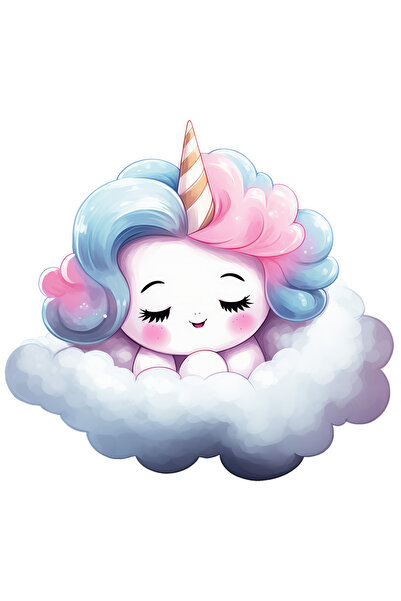 StoryGift Romania Sticker Eticheta 40CM cu un unicorn care doarme, ilustratie, norisor, ora de culcare, noapte,