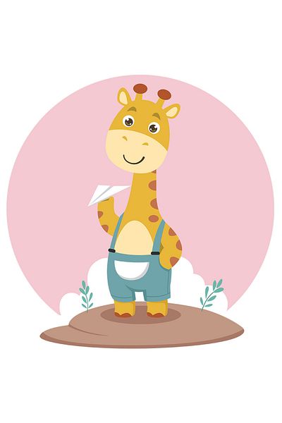 StoryGift Romania Sticker Eticheta 50CM Cu Girafa, Salopeta, Nor, Avion, cu Margini Albe, PVC Vinyl 50 cm