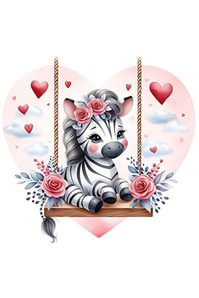 StoryGift Romania Sticker Adeziv 90CM cu o zebra dragalasa care se da in leagan, ilustratie, trandafiri, inimioa