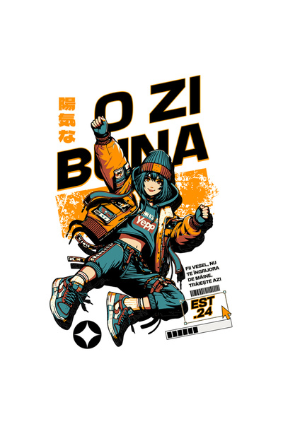 StoryGift Romania Sticker Eticheta 50CM Adeziv O zi bună. Urban fata stil anime saritura cu Margini Albe, PVC Vi