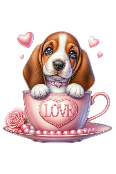 StoryGift Romania Adhesive Sticker 90CM with a puppy with long ears, illustration, sitting in a cup, happiness, tim