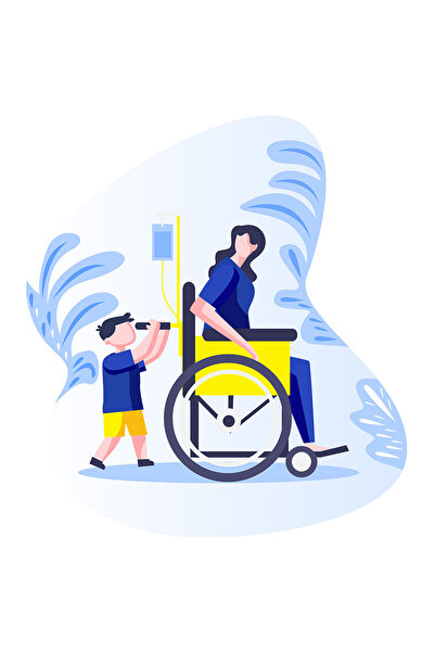 StoryGift Romania Sticker Eticheta 50CM Cu Scaun Cu Rotile, Pacient, Copil, Femeie, cu Margini Albe, PVC Vinyl 50 cm