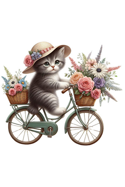 StoryGift Romania Sticker Eticheta 40CM cu o pisicuta care se plimba cu bicic...