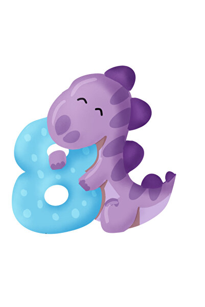 StoryGift Romania Sticker Eticheta 50CM cu un dinozaur mov cu cifra 8, ilustr...