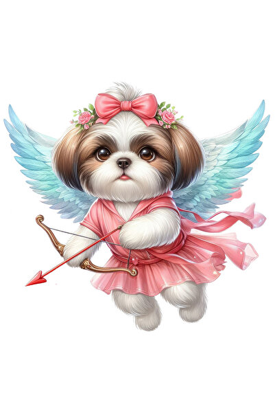 StoryGift Romania Sticker Autocolant 70CM cu o catelusa blanoasa Cupidon, trage cu arcul, indragostire, afectiun