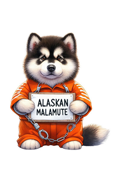 StoryGift Romania Sticker Adeziv 90CM cu un catel Malamut de Alaska, ilustratie, la puscarie, catuse, uniforma d