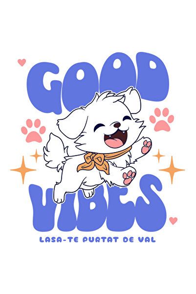 StoryGift Romania Sticker Eticheta 40CM cu Caine Alb vesel Alergand Text Good Vibes Lasa-te Purtat De val cu Mar