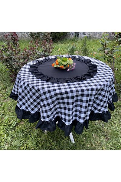 LILYUM Frilly Gingham Patterned Round Tablecloth