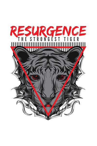 StoryGift Romania Sticker With Portrait Of White Tiger Red Eyes, Red Triangles, Text In English Resurgence The S