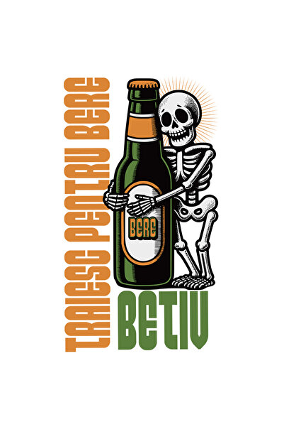 StoryGift Romania Sticker Adeziv Schelete Si Sticla De Bere Text Haios Traieste Pentru Bere Cu Margini Albe,
