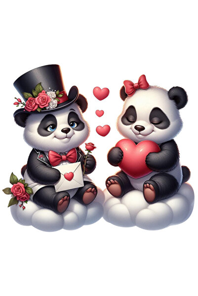 StoryGift Romania Sticker Cu O Ursoaica Si Un Urs Panda, Ilustratie, Fericire...
