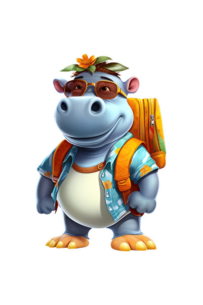 StoryGift Romania Sticker Autocolant 70CM cu un hipopotam care pleaca in vaca...