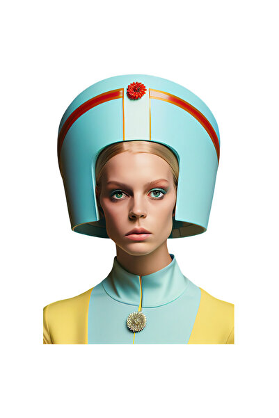 StoryGift Romania Sticker Eticheta 40CM Cu Portret, Fata, Palarie, Futuristic, Brosa, cu Margini Albe, PVC Viny