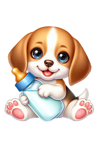 StoryGift Romania Sticker Adeziv 90CM cu un catelus care tine un biberon cu l...