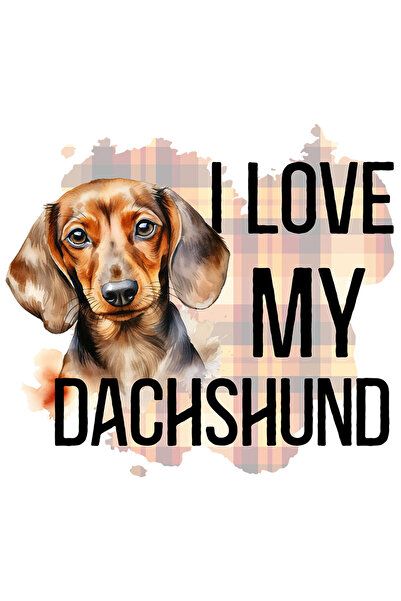 StoryGift Romania Sticker Autocolant 70CM cu mesajul "I love my Dachshund", caine, animal de companie, ilustrati