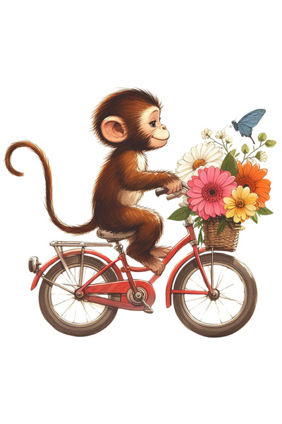 StoryGift Romania Sticker Eticheta 50CM cu o maimutica pe o bicicleta, plimba...