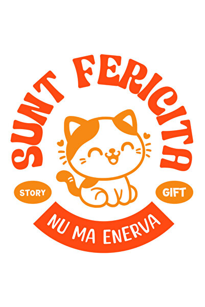 StoryGift Romania Sticker Adeziv 90CM cu Pisica Vesela Portocalie Text Sunt F...