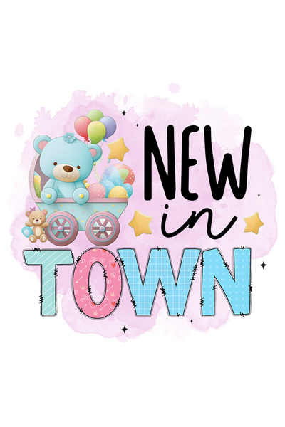 StoryGift Romania Sticker Adeziv 90CM cu mesajul "New in town", ilustratie, pentru copii, nou in oras, bebelus,