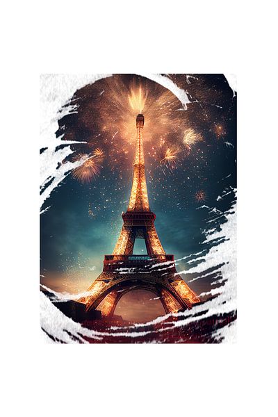 StoryGift Romania Sticker Eticheta 40CM Cu Pictura Turnul Eiffel, Cer Luminat Cu Artificii, Paris, Franta, Calat