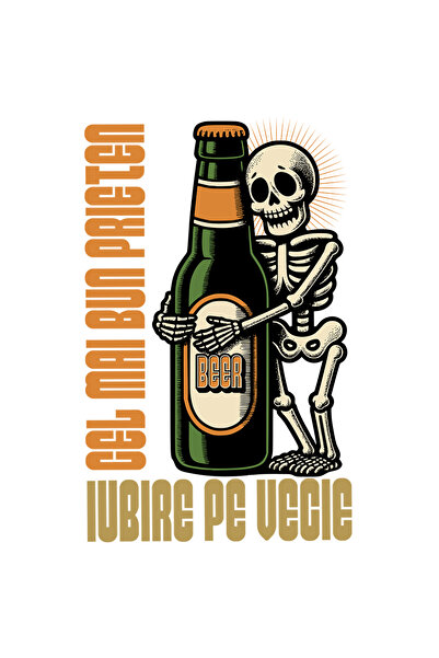 StoryGift Romania Sticker Adeziv Schelete Si Sticla De Bere Cei Mai Buni Prieteni Cu Margini Albe, Pvc Vinyl