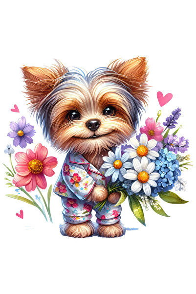 StoryGift Romania Sticker Eticheta 40CM cu un catel care tine un buchet cu fl...