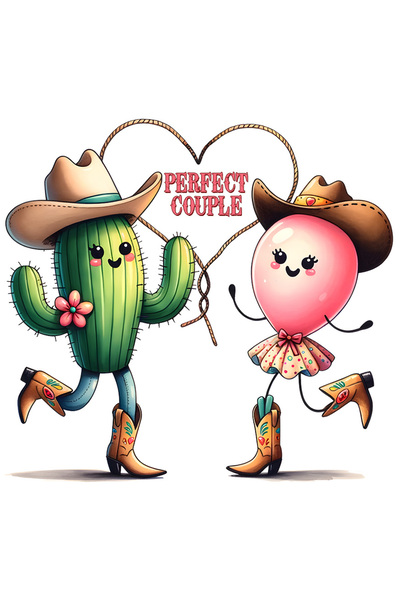 StoryGift Romania Sticker Adeziv 90CM cu un balon si un cactus cu mesajul "Perfect couple", cuplul perfect, inim