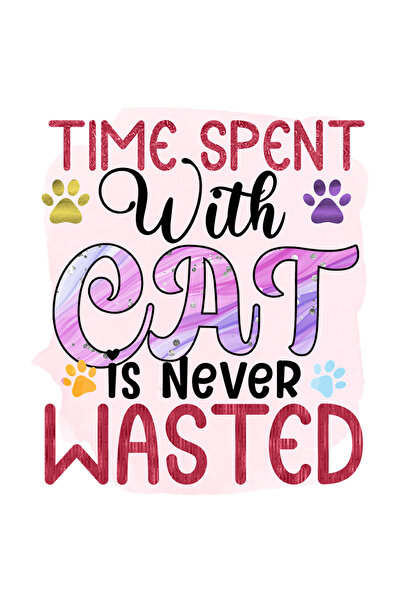 StoryGift Romania Sticker Adeziv 90CM cu mesajul "Time spent with cat is neve...