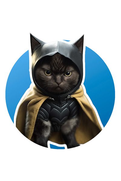StoryGift Romania Sticker Eticheta 50CM cu Portret Pisica Supererou, Pisica in Custom de Batman, Pisica Customat