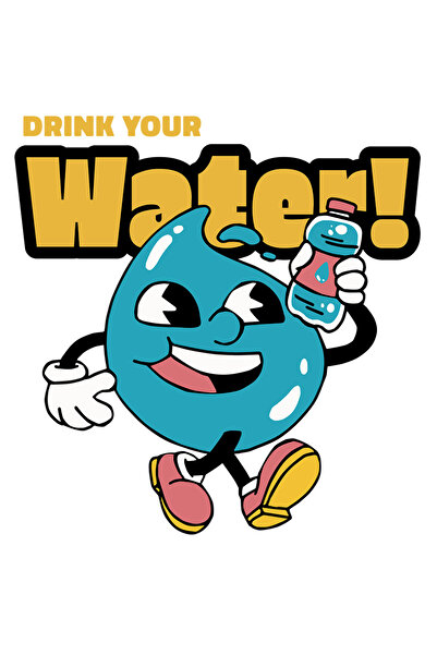 StoryGift Romania Sticker Autocolant 70CM Drink Your Water, Reminder Sa Iti Bei Apa, cu Margini Albe, PVC Vinyl