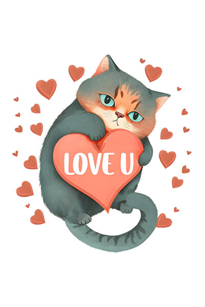 StoryGift Romania Sticker Adeziv 90CM cu pisica cu mesajul "Love U", iubire, ...
