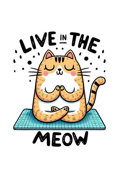 StoryGift Romania Sticker Adeziv 90CM cu pisicuta care mediteaza cu mesajul "Live in the meow", meditatie, yoga,