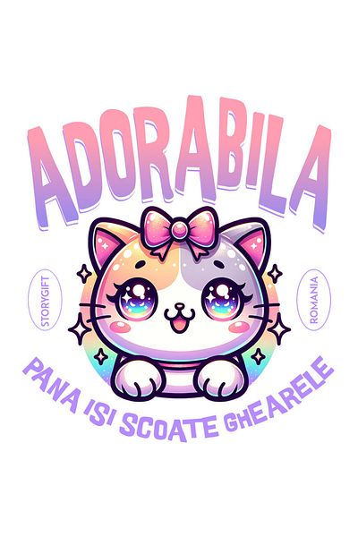 StoryGift Romania Sticker cu Pisica Multicolor Cu Funda Si Ochii Stralucitori Text adorabila pana Isi Scoate Gheare