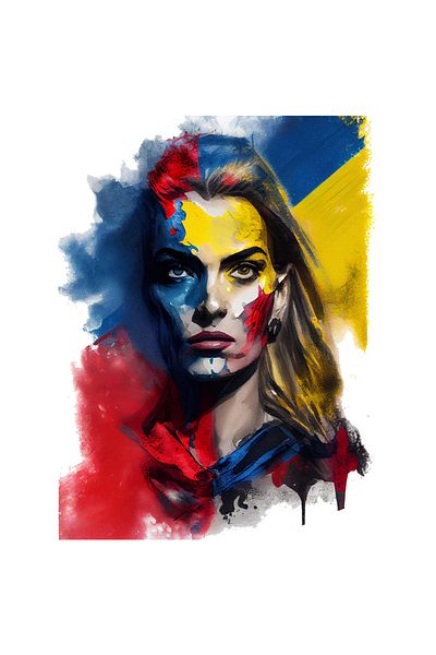 StoryGift Romania Sticker Eticheta 50CM Cu Fata Pictura Curgatoare Steagul Romaniei, Par Blond Pictata Pe Fata,