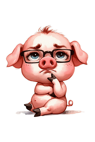 StoryGift Romania Sticker Autocolant 70CM cu un porc tocilar, poarta ochelari, sta pe ganduri, gandeste prea mul