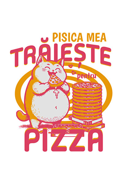 StoryGift Romania Sticker Autocolant 70CM Adeziv Pisica mancand pizza text pi...