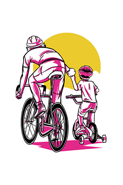 StoryGift Romania Sticker Eticheta 40CM Cu Ciclism, Barbat, Copil, Retro, Soare, Bicicleta, cu Margini Albe, PV