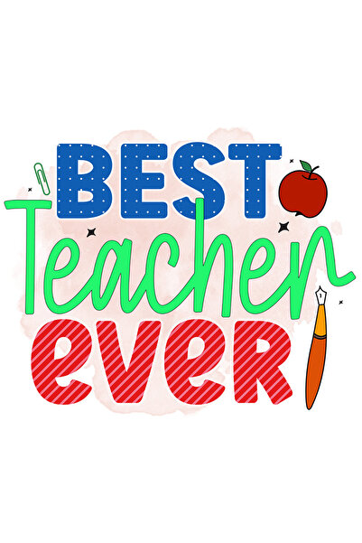 StoryGift Romania Sticker Adeziv 90CM cu mesajul "Best teacher ever", ilustratie, scoala, elevi, studenti, profe