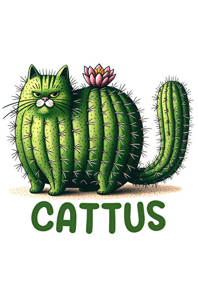 StoryGift Romania Sticker Eticheta 50CM cu pisica sub forma de cactus cu mesa...