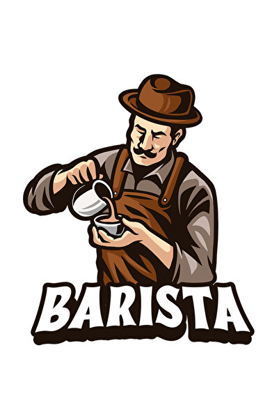StoryGift Romania Sticker Eticheta 40CM Cu Text Barista, Barbat, Palarie, Caf...
