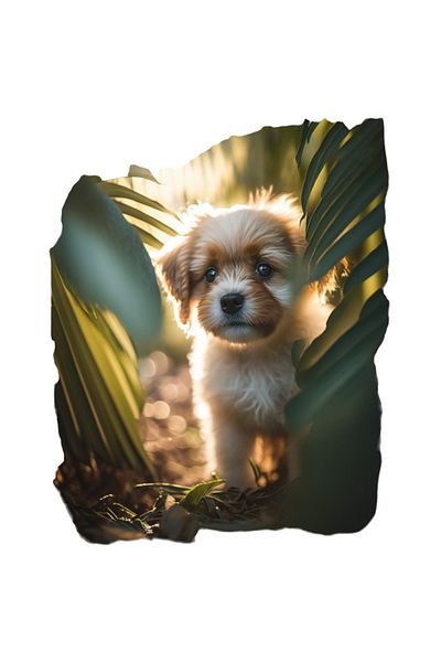 StoryGift Romania Sticker Adeziv 90CM Cu Un Caine mic, Care vine dinspre Frunze, Alb cu Maro, Adorabil, Iubitori