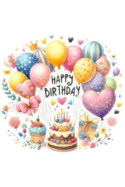 StoryGift Romania Sticker Adeziv 90CM cu tort si baloane divers colorate, ilu...