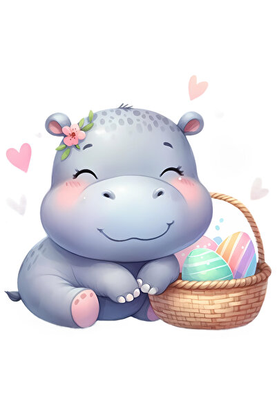 StoryGift Romania Sticker Cu Un Pui De Hipopotam Care Sta Langa Un Cosulet Cu...