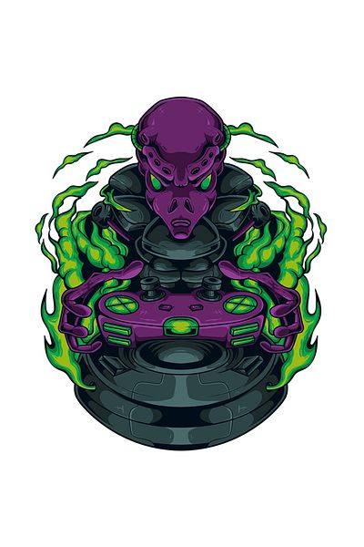 StoryGift Romania Sticker Adeziv 90CM Cu Extraterestru, Sci, Fi, Flacari, Joystick, Controller, Gaming, cu Marg