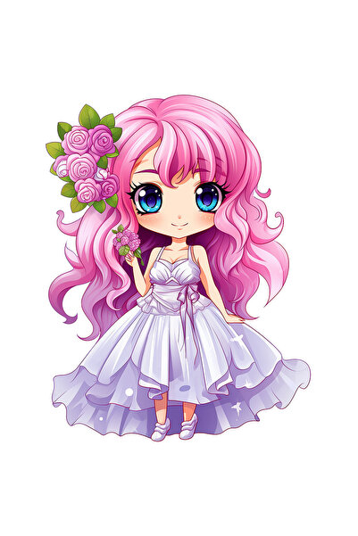 StoryGift Romania Sticker Autocolant 70CM cu o fata cu parul roz, ilustratie,...