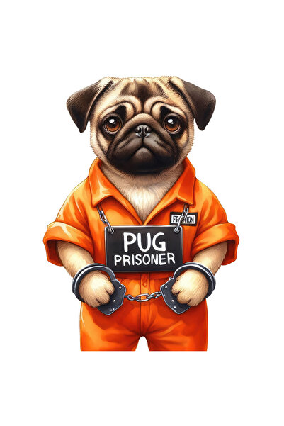StoryGift Romania Sticker Adeziv 90CM cu un catel Pug, ilustratie, prizonier intr-o inchisoare, raufacator, unif