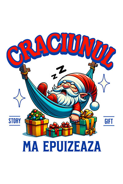 StoryGift Romania Sticker Autocolant 70CM cu Mos Craciun Extenuat In Hamac Dormint Cadouri Colorate Text haios c