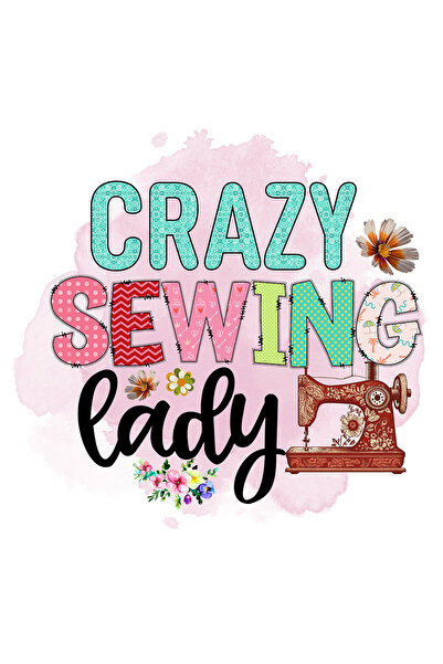 StoryGift Romania Sticker Adeziv 90CM cu mesajul "Crazy sewing lady", profesi...